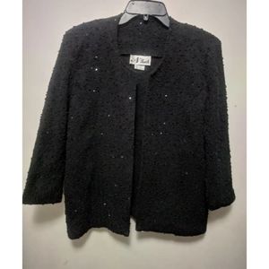 NTouch Black 3/4 Sleeve Sequins Open Front Jacket